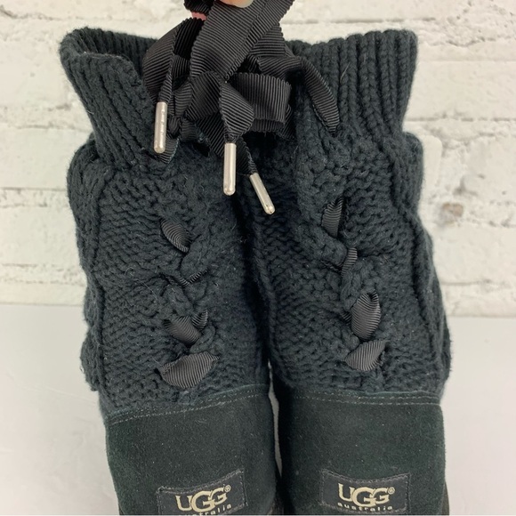 Ugg Isla Black Boot Knit Boots Back Tie Lace Size 8 - Picture 9 of 13